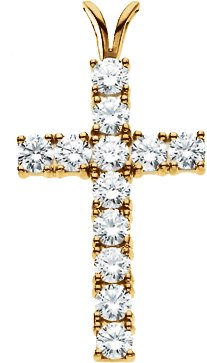 14K Yellow 1 CTW Lab-Grown Diamond Cross Pendant