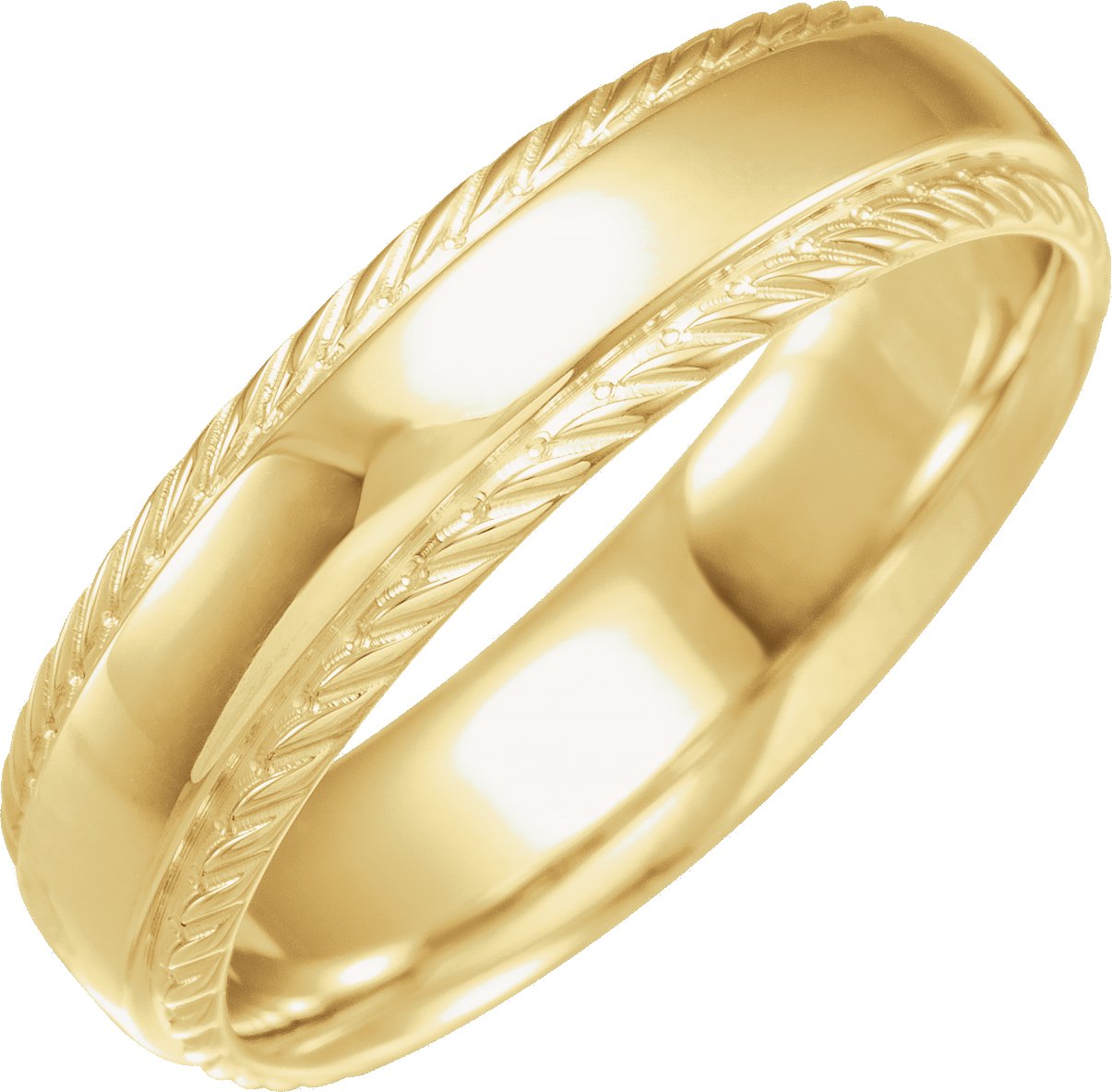 14K Yellow 6 mm Rope Edge Band Size 10