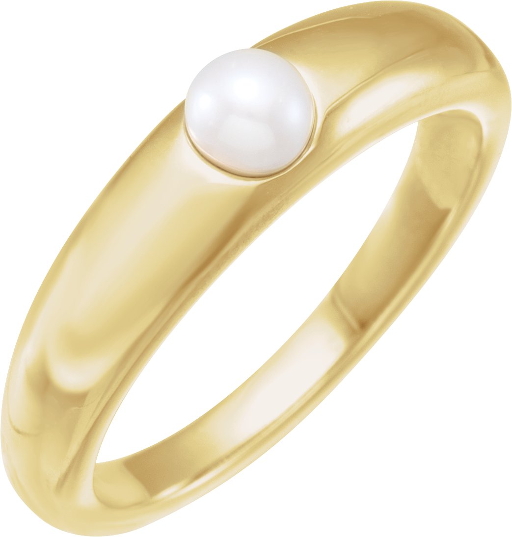 14K Yellow Cultured Akoya Pearl Dome Ring Ref 18664079