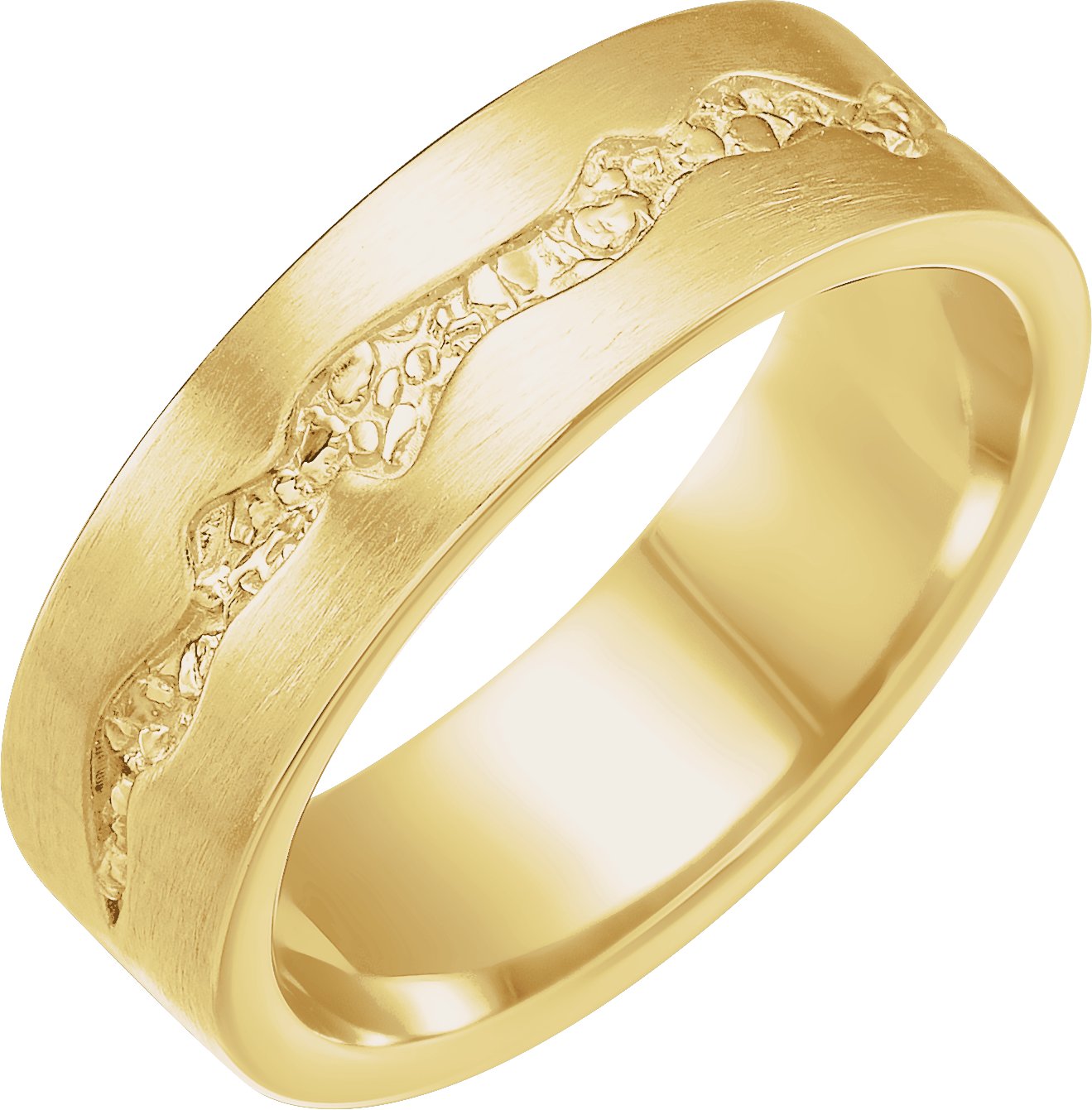 14K Yellow 6 mm Nugget Pattern Band with Satin Finish Size 9.5