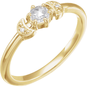 rose cut diamond stackable moon ring