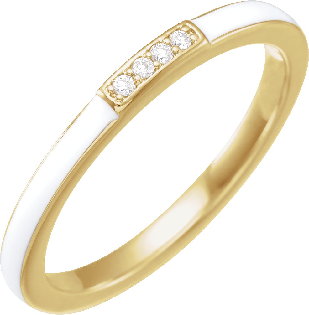 14K Yellow .03 CTW Natural Diamond & White Enamel Stackable Ring