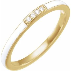 14K Yellow .03 CTW Natural Diamond & White Enamel Stackable Ring