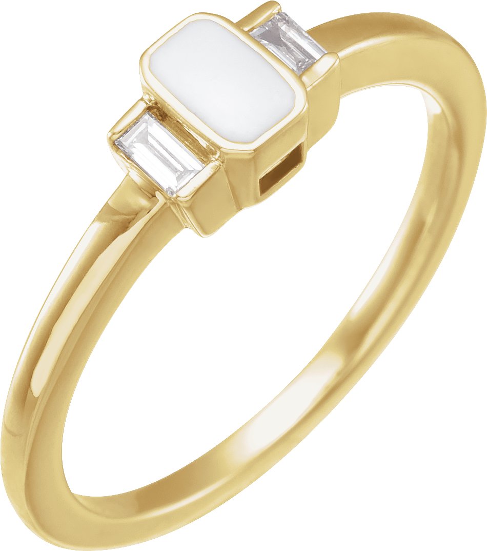 14K Yellow .08 CTW Natural Diamond & White Enamel Ring