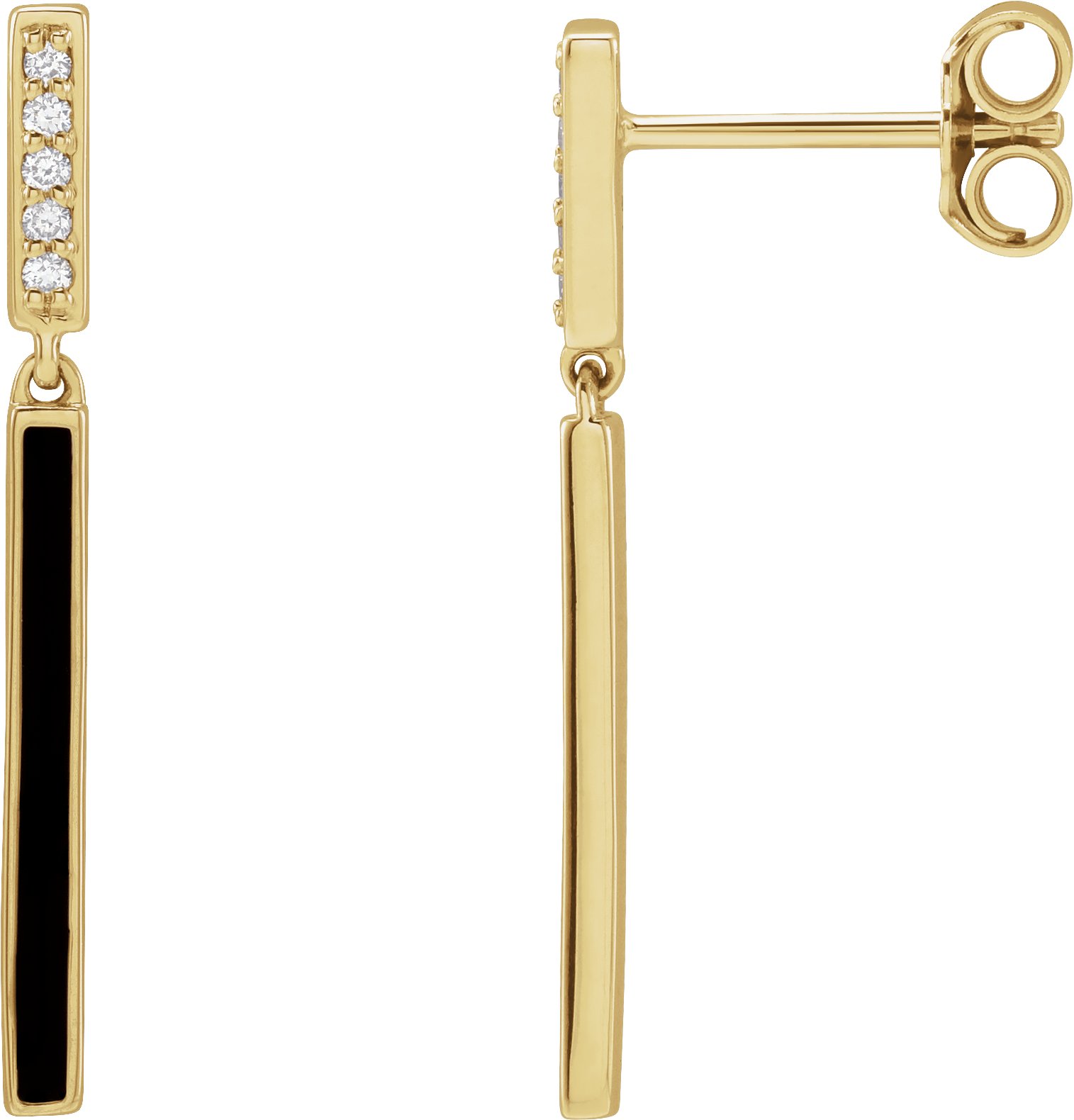 14K Yellow .06 CTW Natural Diamond and Black Enamel Bar Earrings Ref 18628472