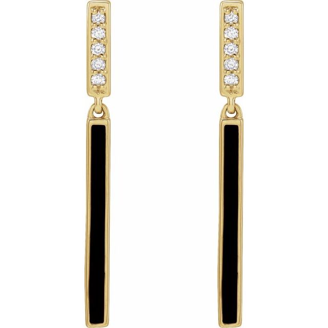 14K Yellow .06 CTW Natural Diamond & Black Enamel Bar Earrings