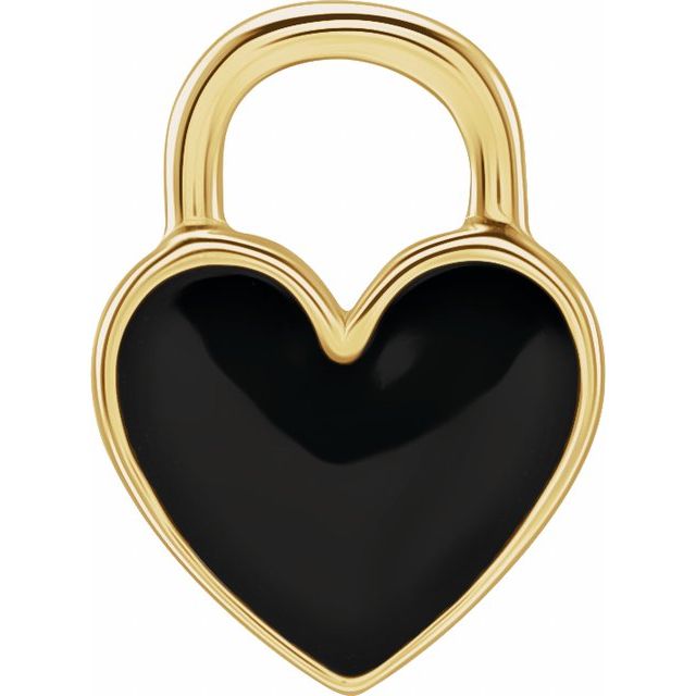 14K Yellow Black  Enamel Heart Charm/Pendant