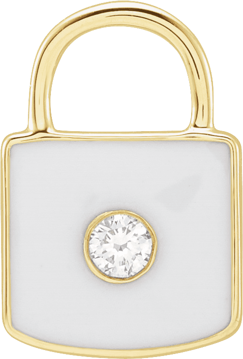 white enameled lock charm