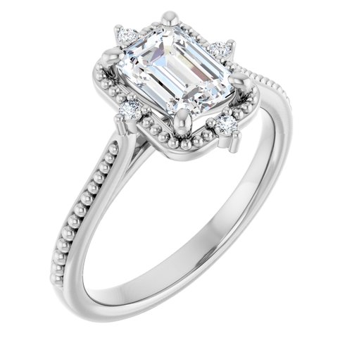 14K White Emerald 1 1/4 ct Engagement Ring