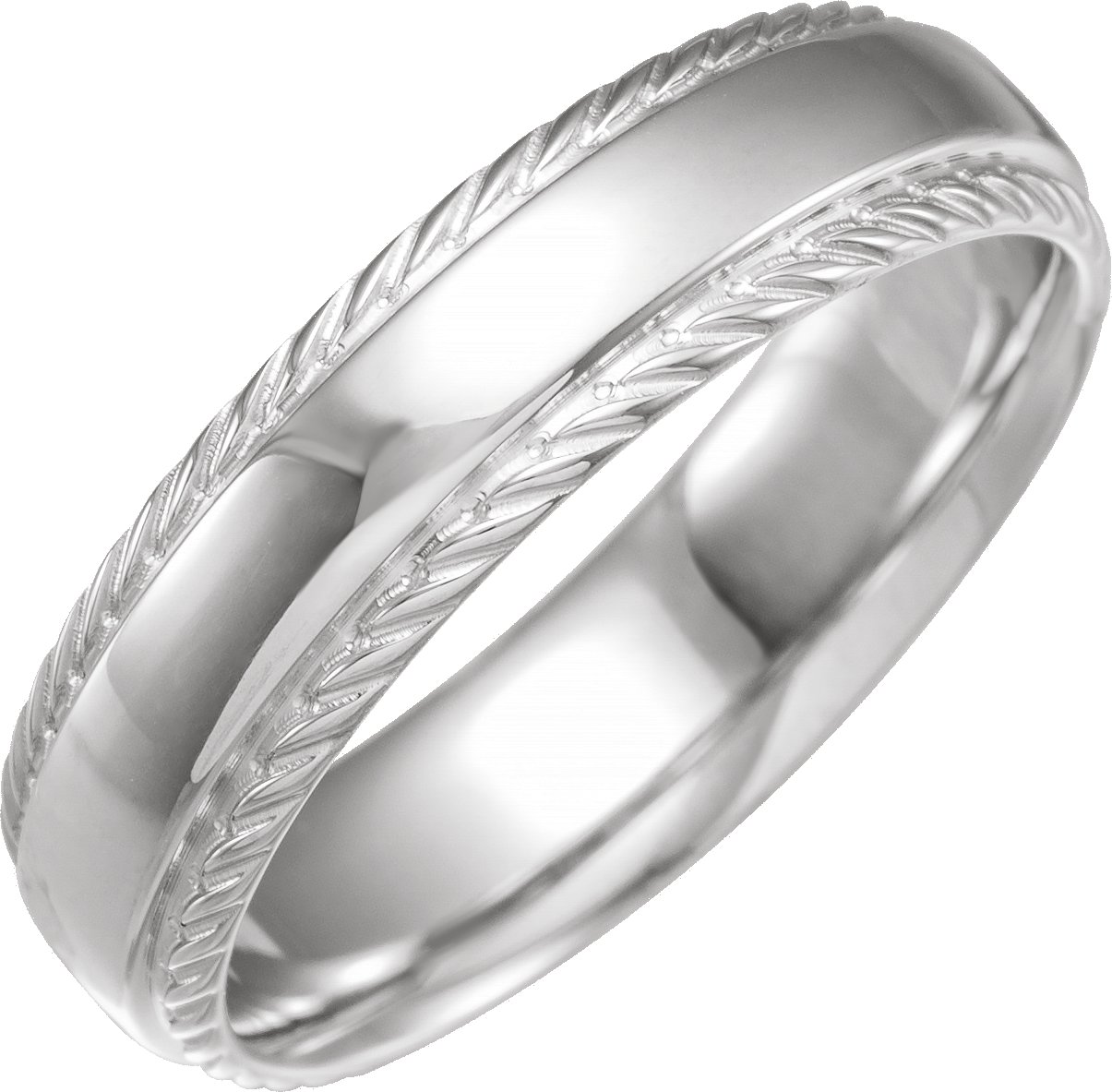 14K White 6 mm Rope Edge Band Size 8.5