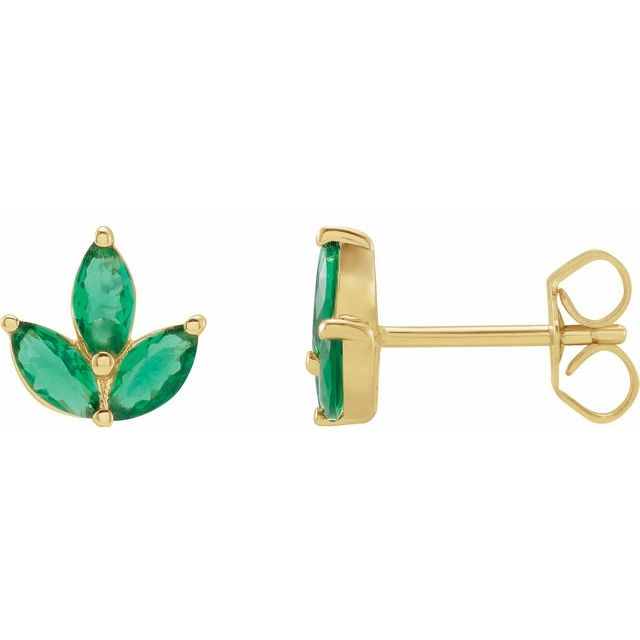 14K Yellow Natural Emerald Cluster Earrings