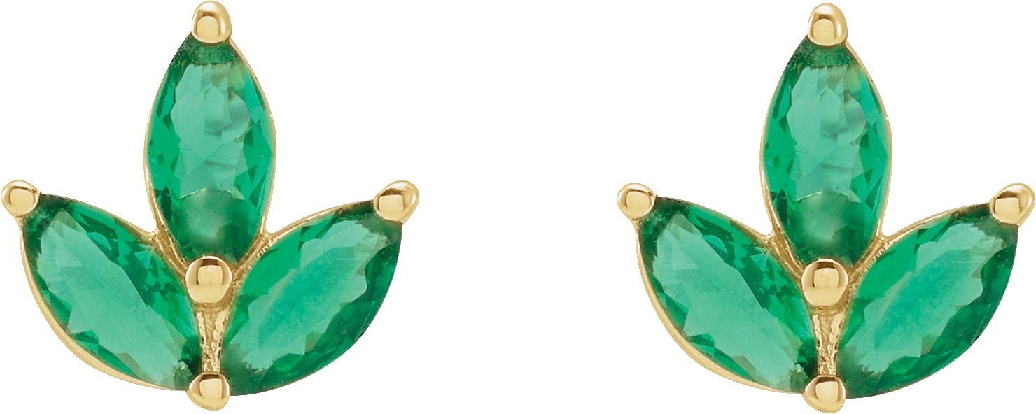 14K Yellow Natural Emerald Cluster Earrings