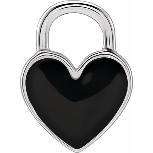 14K White Black Enameled Heart Charm/Pendant