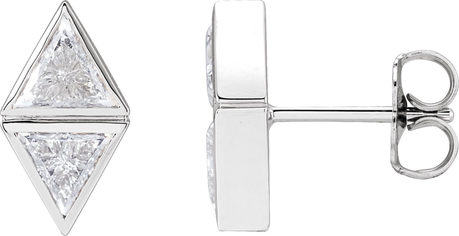 14K White 7/8 CTW Natural Diamond Two-Stone Bezel-Set Earrings
