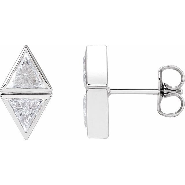 14K White 7/8 CTW Natural Diamond Two-Stone Bezel-Set Earrings