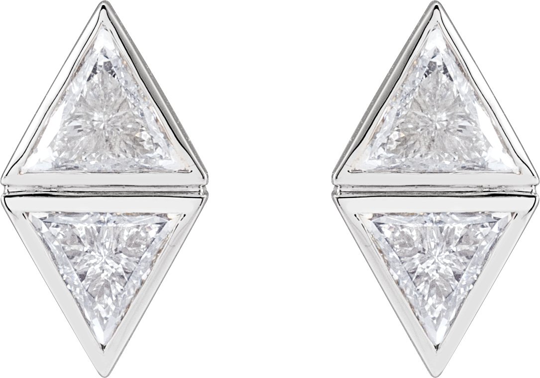 14K White 7/8 CTW Diamond Two-Stone Bezel-Set Earrings