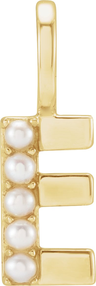 14K Yellow Cultured White Pearl Initial E Charm or Pendant Ref 18479254