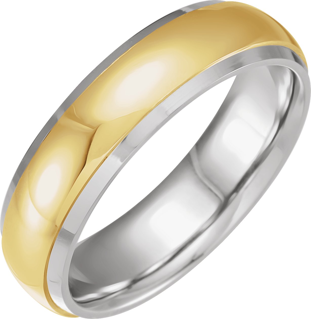 14K White/Yellow 6 mm Half Round Band with Diamond Edge Inlay Size 9