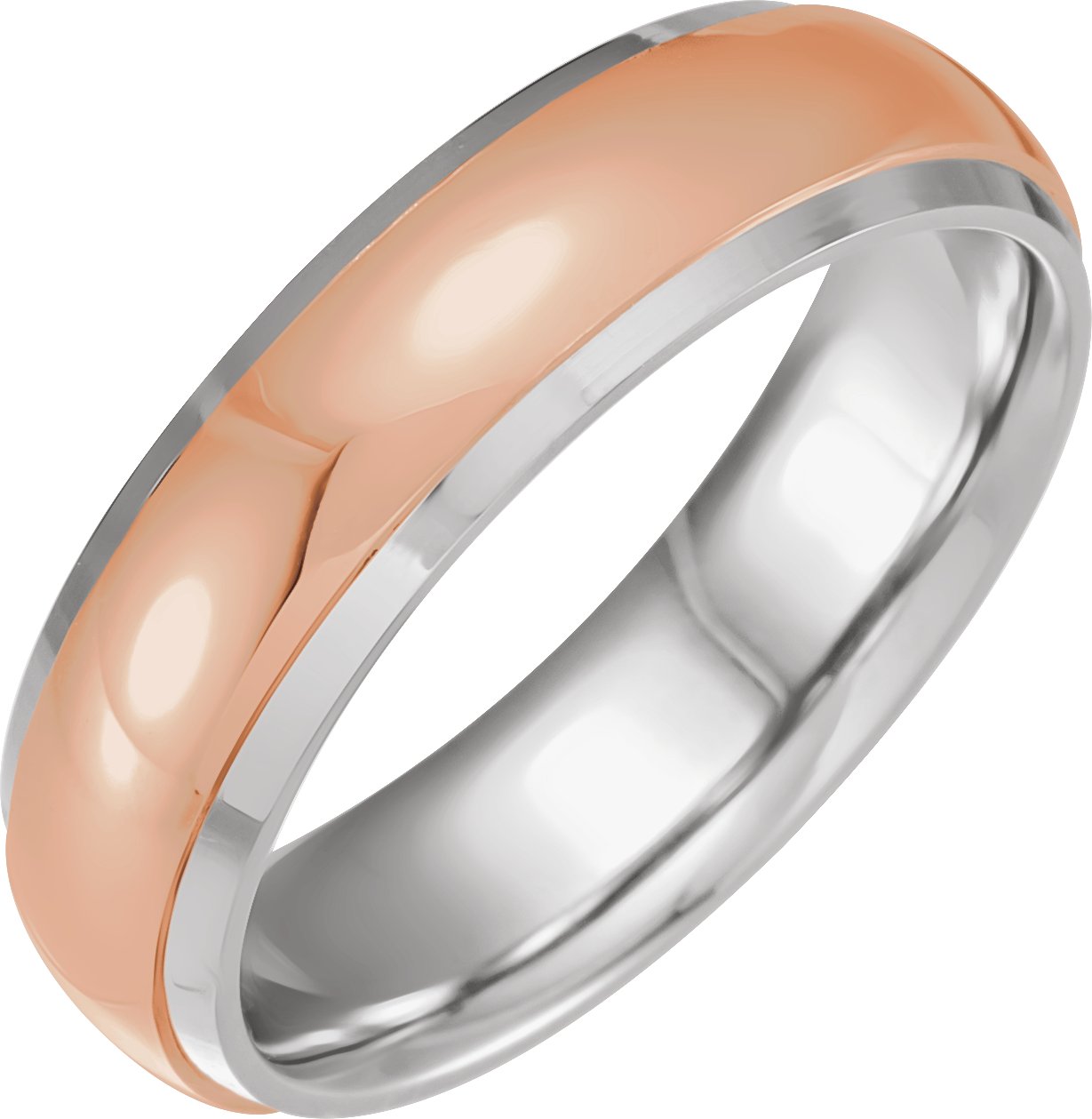 14K White/Rose 6 mm Half Round Band with Diamond Edge Inlay Size 10