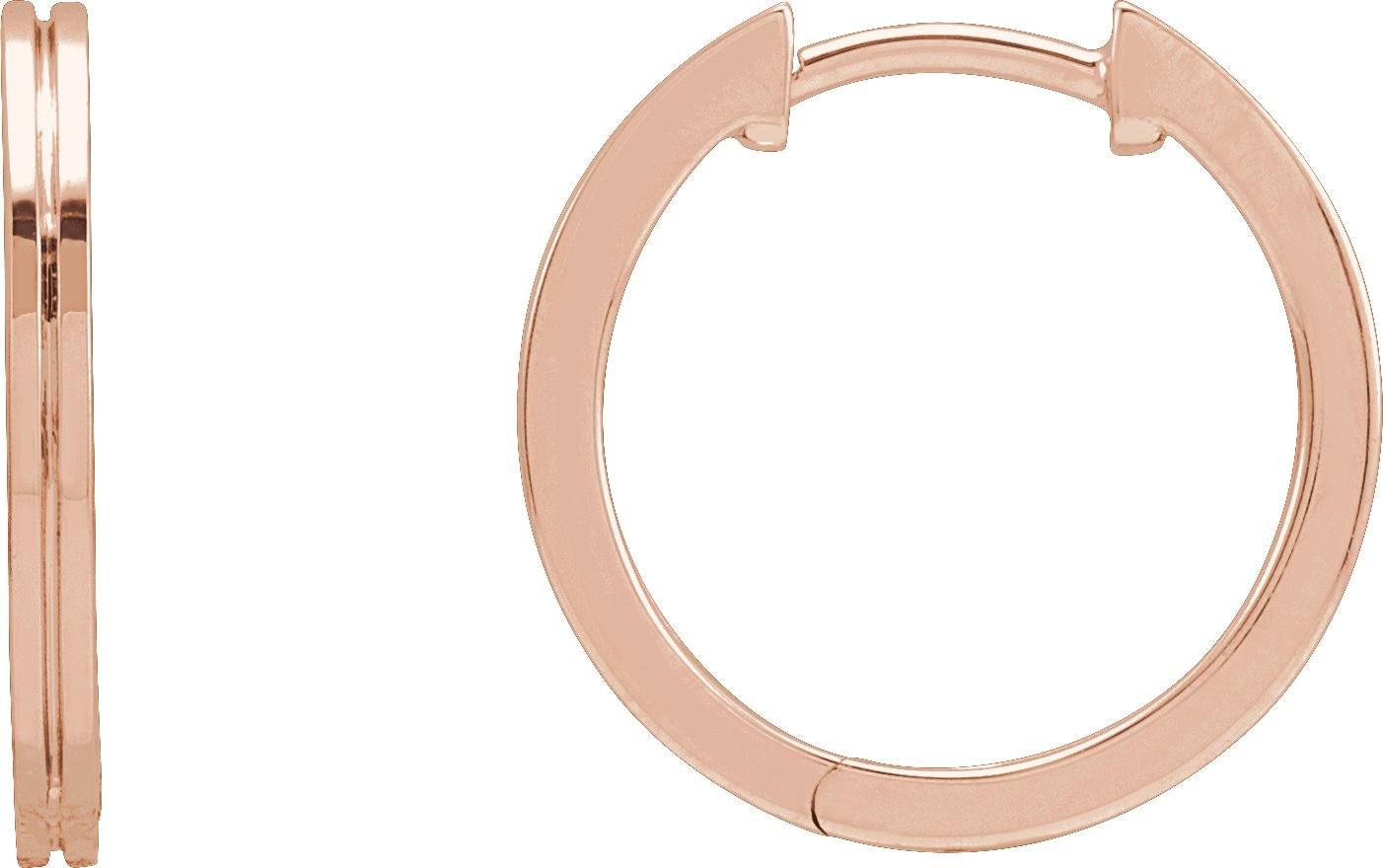 14K Rose Grooved Hinged 15 mm Huggie Hoop Earrings