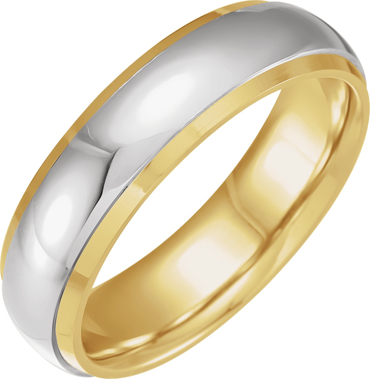 14K Yellow/White 5 mm Half Round Band with Diamond Edge Inlay Size 10