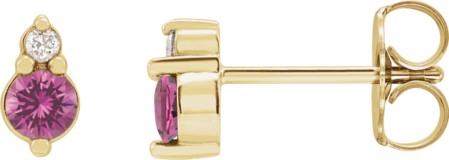 14K Yellow Natural Pink Sapphire & .03 CTW Natural Diamond Earrings
