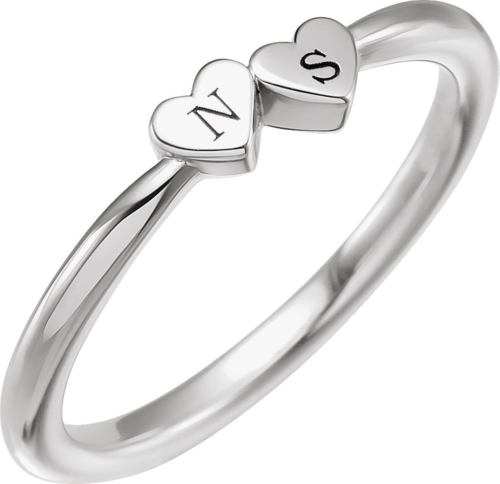 14K White 2-Heart Family Engravable Ring