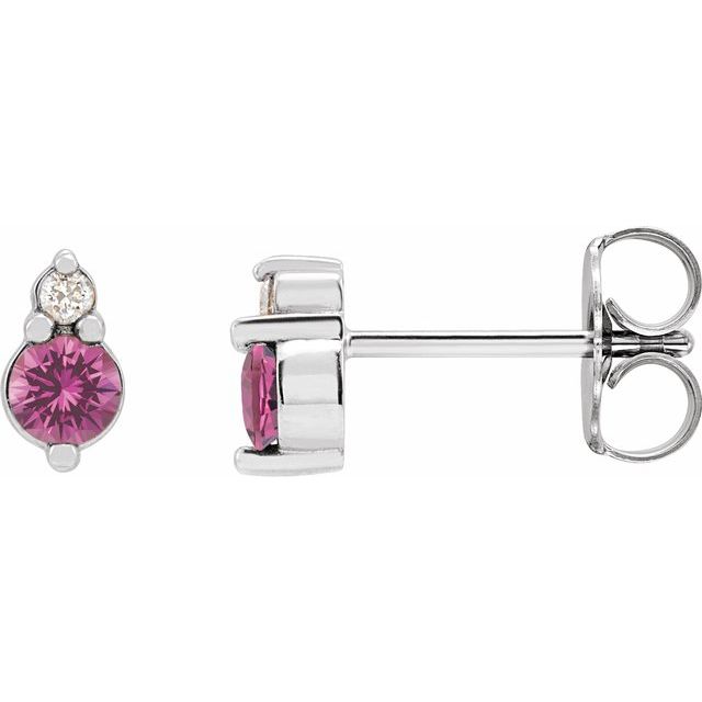 Sterling Silver Natural Pink Sapphire & .03 CTW Natural Diamond Earrings