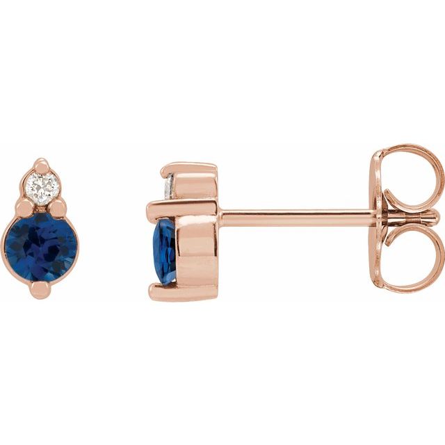 14K Rose Natural Blue Sapphire & .03 CTW Natural Diamond Earrings