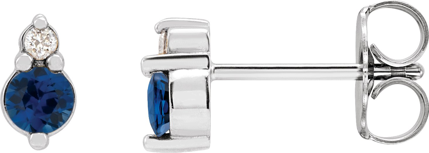 14K White Natural Blue Sapphire & .03 CTW Natural Diamond Earrings