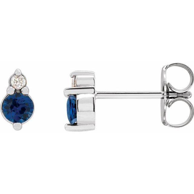 14K White Natural Blue Sapphire & .03 Natural Diamond Earrings
