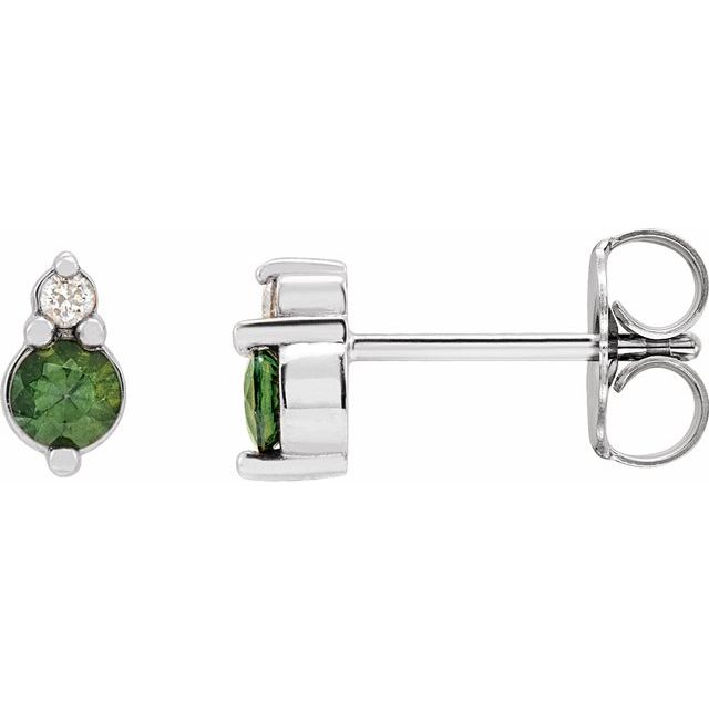 14K White Natural Green Sapphire & .03 Natural Diamond Earrings