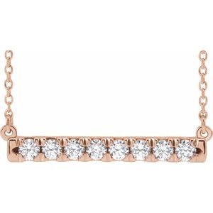 14K Rose 1/2 CTW Diamond French-Set Bar 16" Necklace