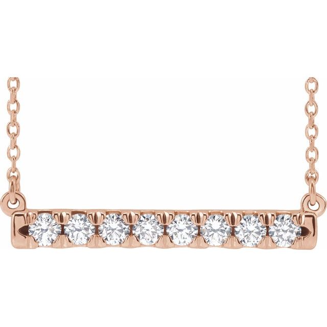 14K Rose 1/2 CTW Diamond French-Set Bar 18" Necklace