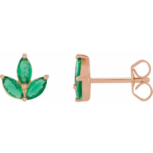 14K Rose Natural Emerald Cluster Earrings