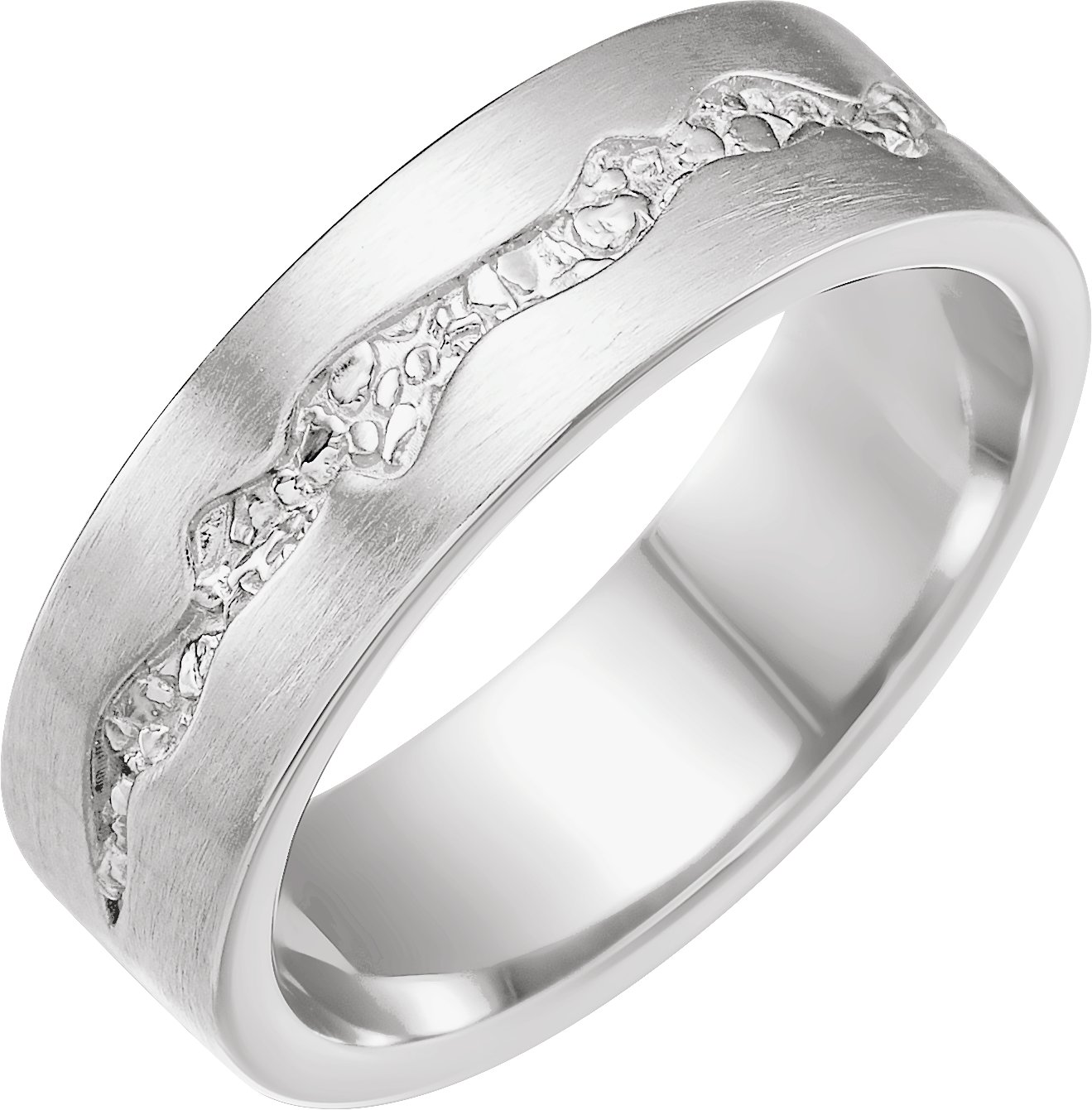 14K White 6 mm Nugget Pattern Band with Satin Finish Size 8.5
