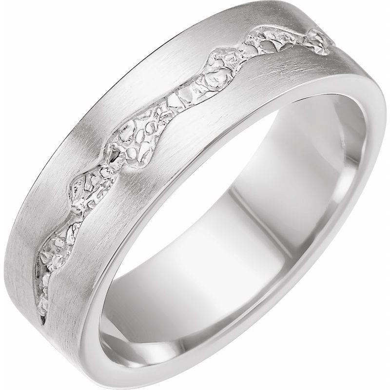 Nugget Pattern Inlay Flat Band with Satin Finish
