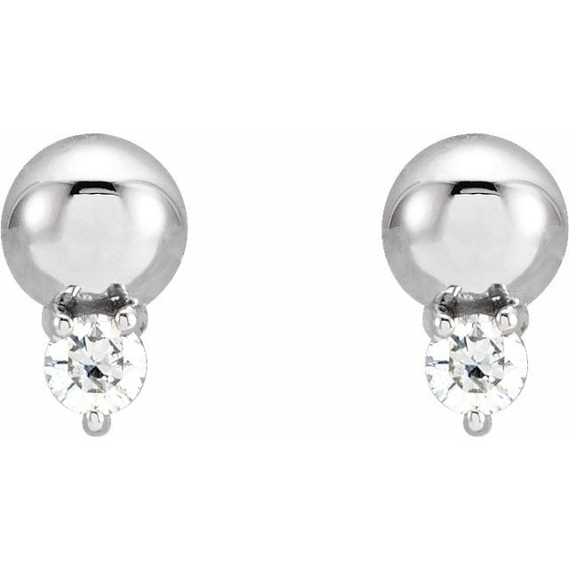 14K White .06 CTW Natural Diamond Bead Earrings
