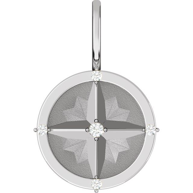14K White .03 CTW Natural Diamond Compass Charm/Pendant