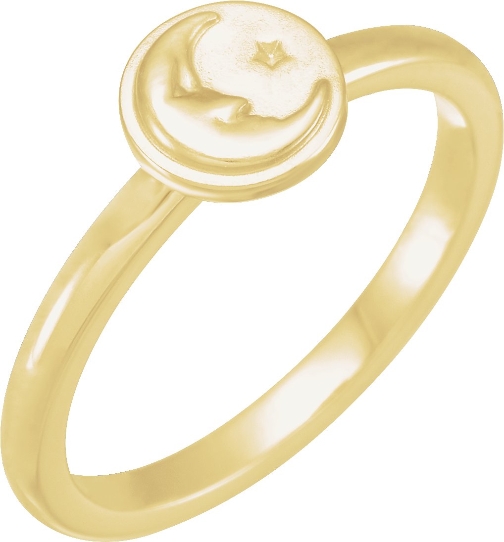 14K Yellow Moon & Star Ring