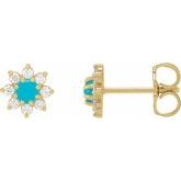 14K Yellow Natural Turquoise & 1/8 CTW Natural Diamond Flower Earrings