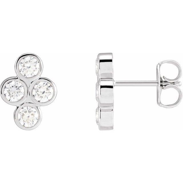 Sterling Silver 3/4 CTW Diamond Bezel-Set Cluster Earrings