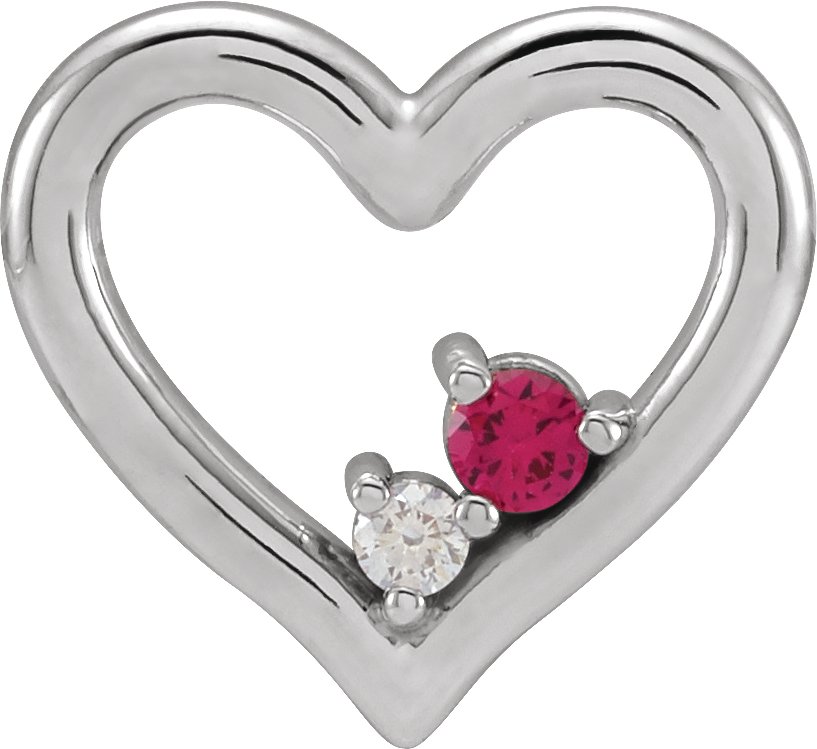 14K White Natural Ruby & .015 CT Natural Diamond Heart Pendant