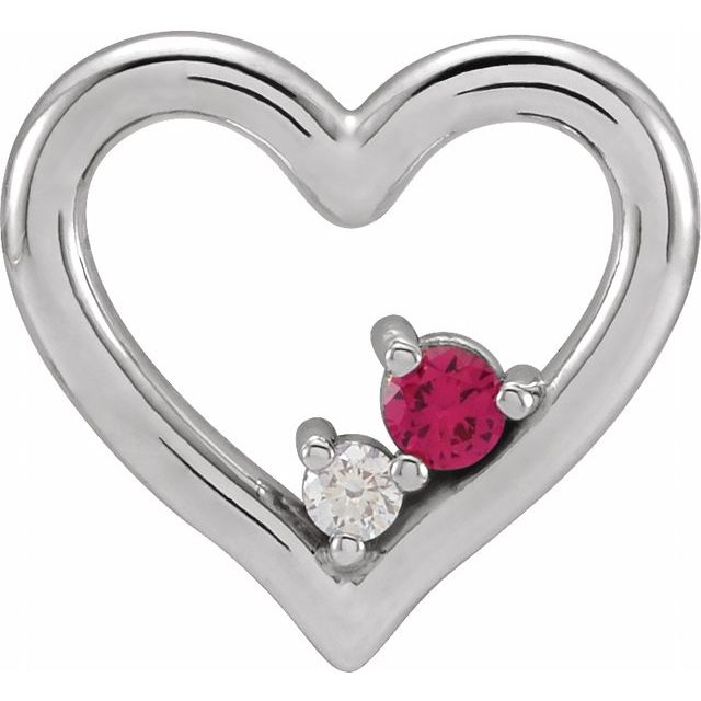 14K White Natural Ruby & .015 CT Natural Diamond Heart Pendant