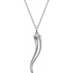 Sterling Silver 26.7x6 mm Italian Horn 16-18" Necklace