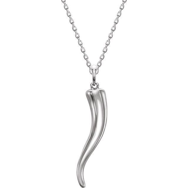Sterling Silver 30.7x7 mm Italian Horn 16-18 Necklace