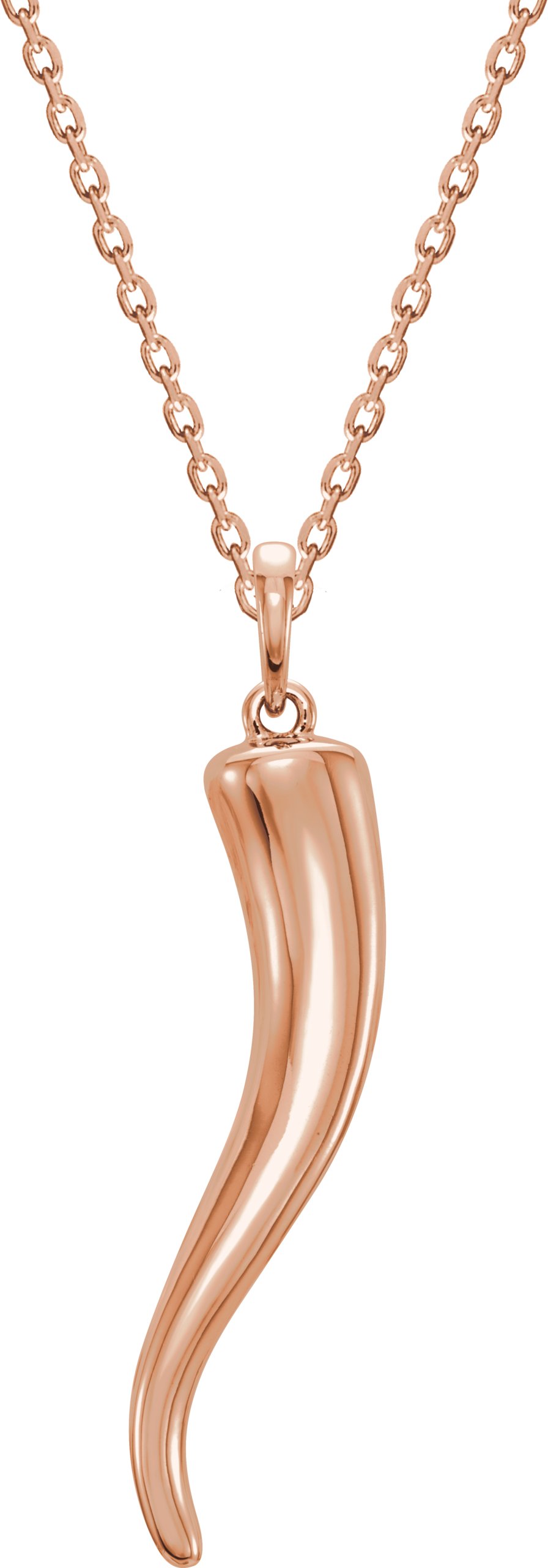 14K Rose 30.7x7 mm Italian Horn 16-18" Necklace