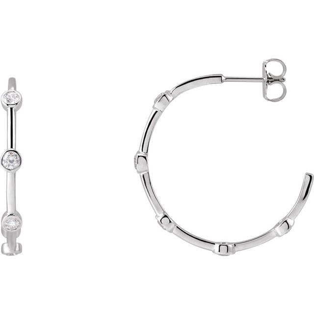 14K White 5/8 CTW Natural Diamond Bezel-Set Hoop Earrings
