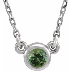 14K White 3 mm Round Natural Green Sapphire Solitaire 18" Necklace