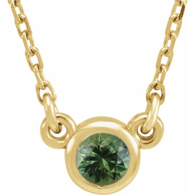 14K Yellow 3 mm Round Natural Green Sapphire Solitaire 18" Necklace